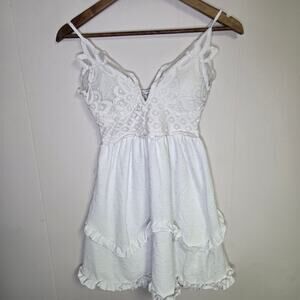 White Angelic Babydoll Mini Dress Feminine Ruffle Size Small